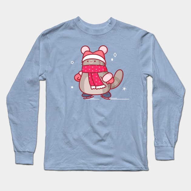 Ice Skating Cat Long Sleeve T-Shirt by Everything A Cat